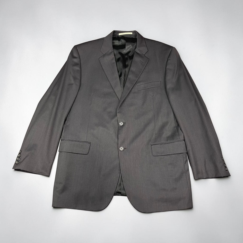 VTG USA Burberry London Mens 44R Wool Blazer Charcoal Grey Pinstripe Bond Street